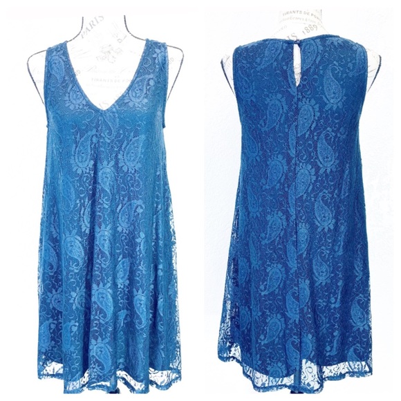 dina be Dresses & Skirts - Dina Be Blue Lacy Overlay Dress Size S